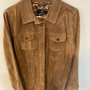 Dennis Basso Leather Shirt Jacket size medium 100% leather lining 100% polyester